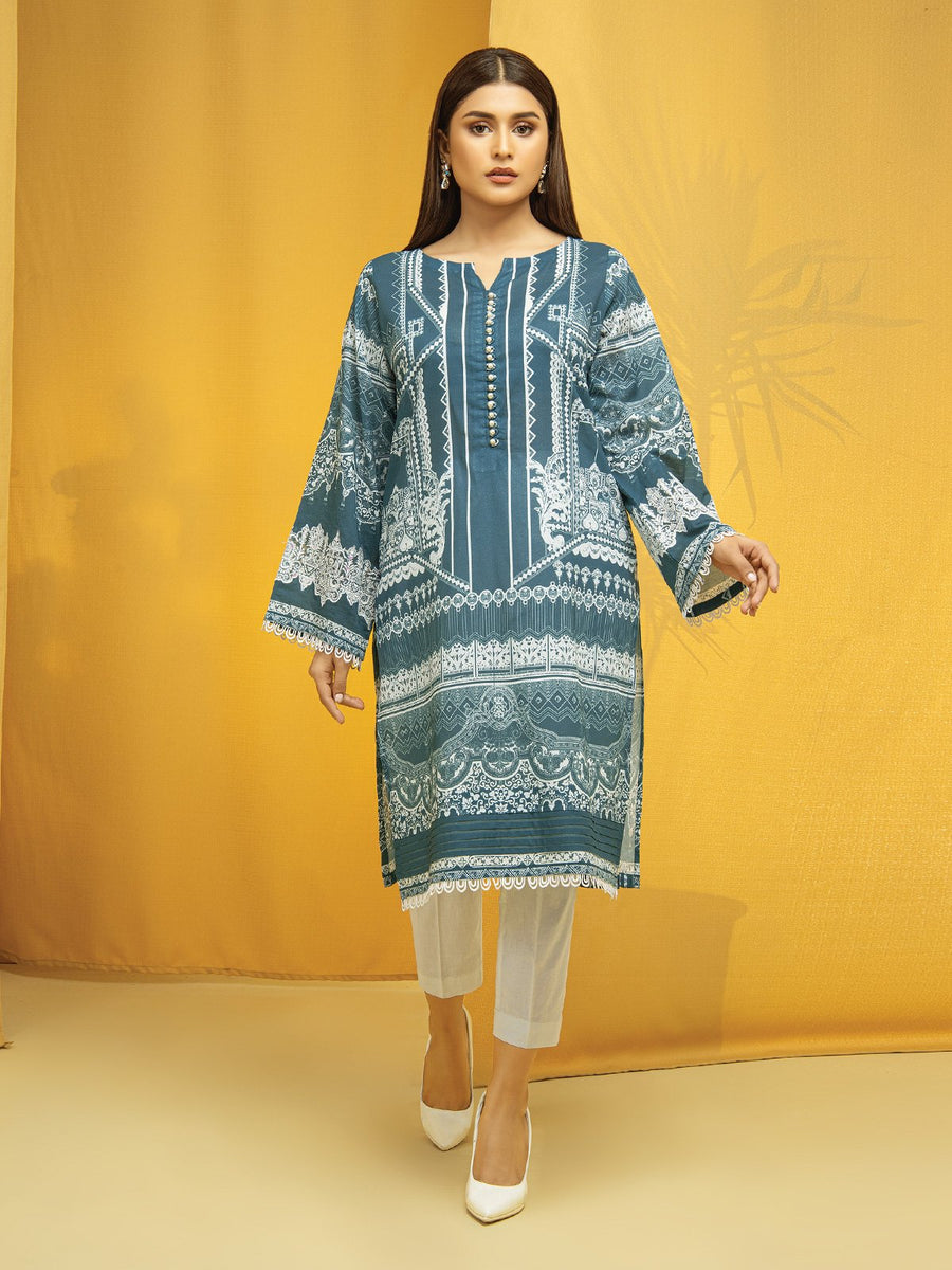 edenrobe Khayal Lawn EWU22V1-23543 - Teal - 1 Piece