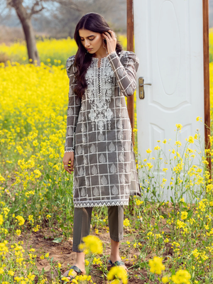 edenrobe Khayal Lawn EWU22V1-23545 - Dark Grey - 1 Piece