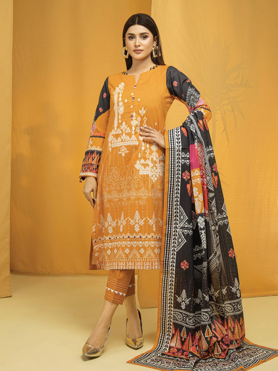 edenrobe Khayal Lawn EWU22V1-23554 - Mustard - 3 Piece