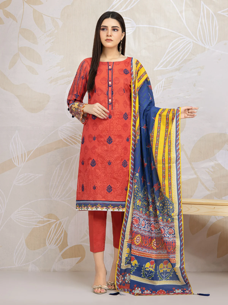 edenrobe Khayal Lawn EWU22V1-23557 - Coral - 3 Piece