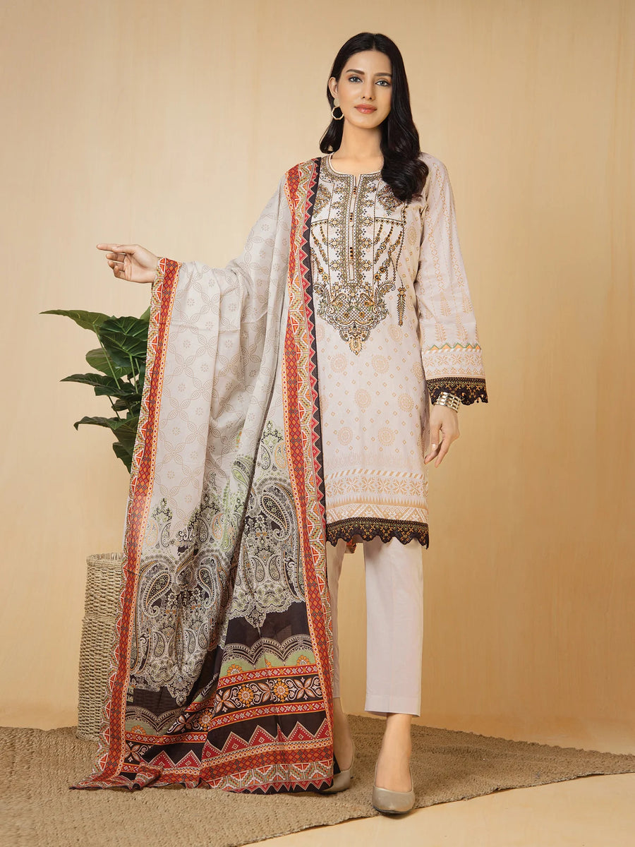 edenrobe Khayal Lawn EWU22V1-23658 - Beige - 3 Piece