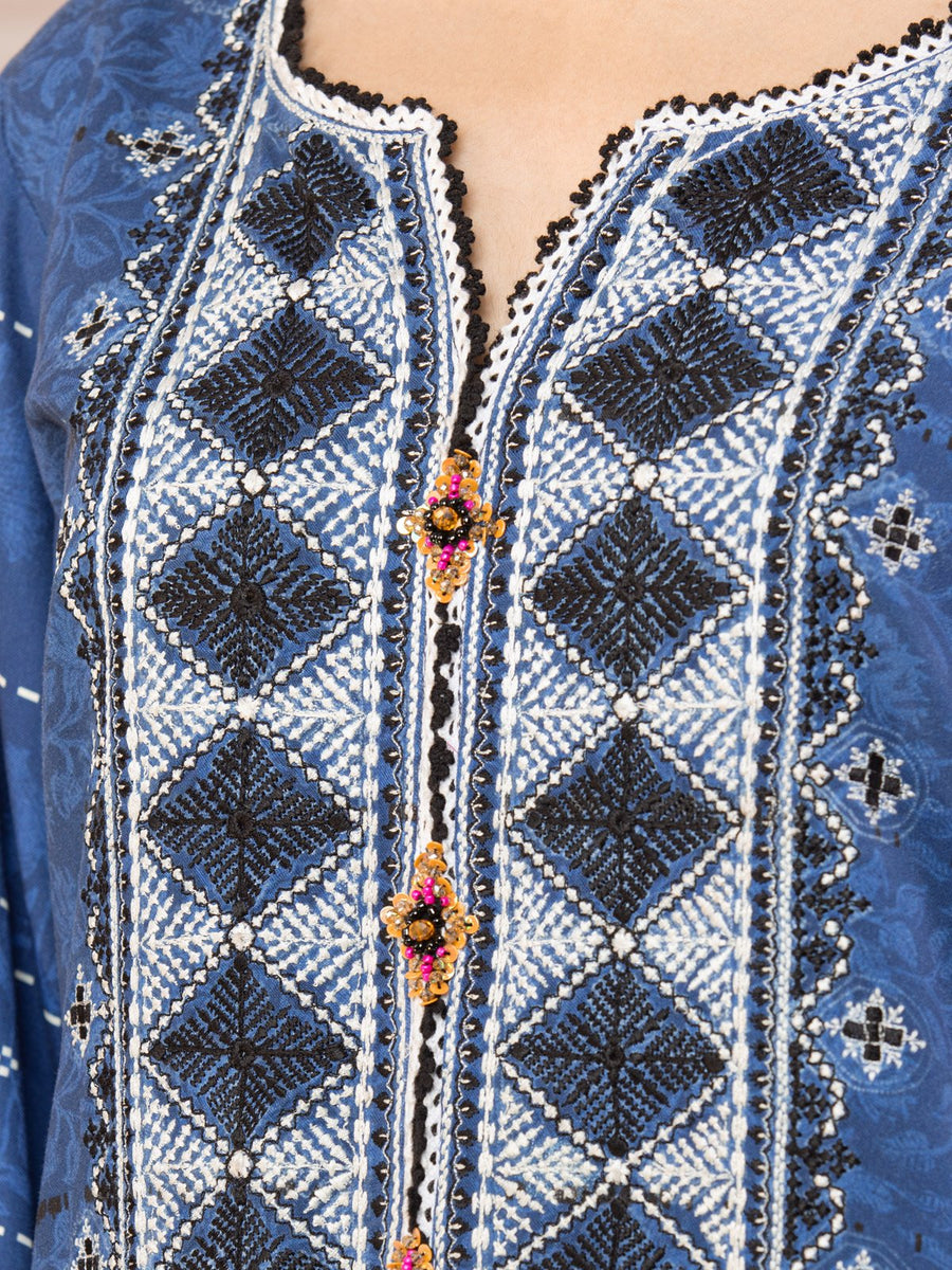 edenrobe Premium Embroidered Unstitched Crep 3Pc EWU22V10-25015