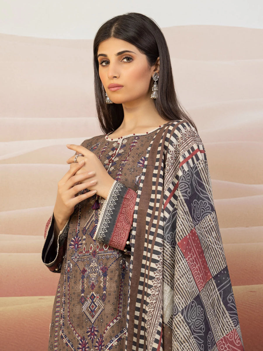 edenrobe Premium Embroidered Unstitched Crep 3Pc EWU22V10-25017