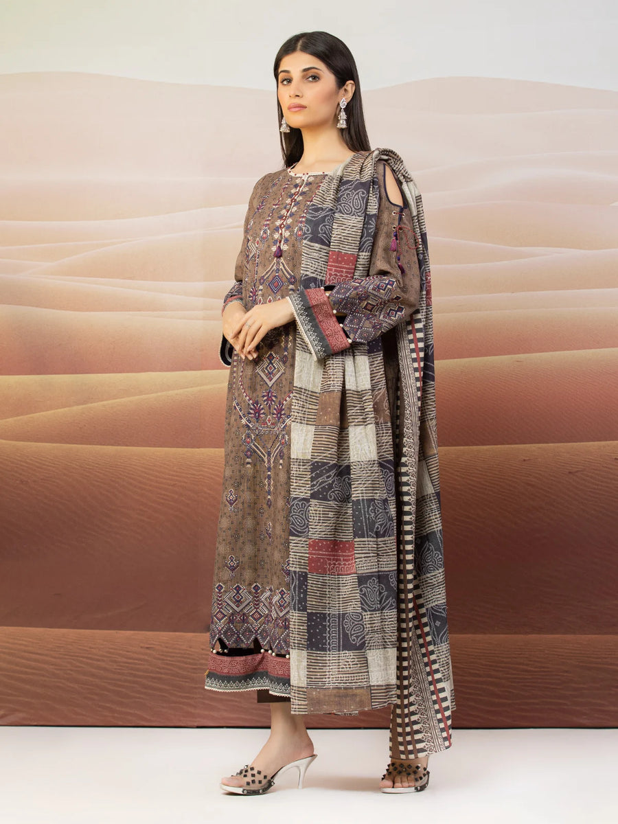 edenrobe Premium Embroidered Unstitched Crep 3Pc EWU22V10-25017