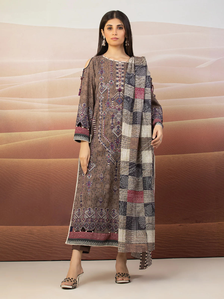 edenrobe Premium Embroidered Unstitched Crep 3Pc EWU22V10-25017