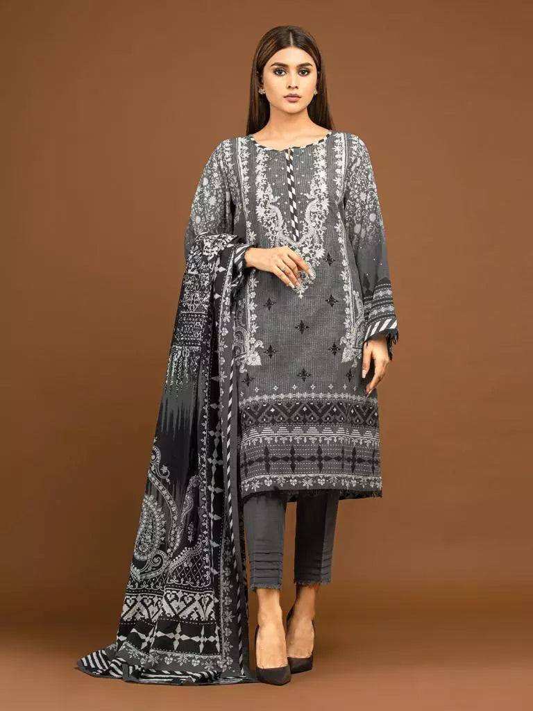 edenrobe Allure Embroidered Khaddar Unstitched 3Pc Suit EWU22V11-25021