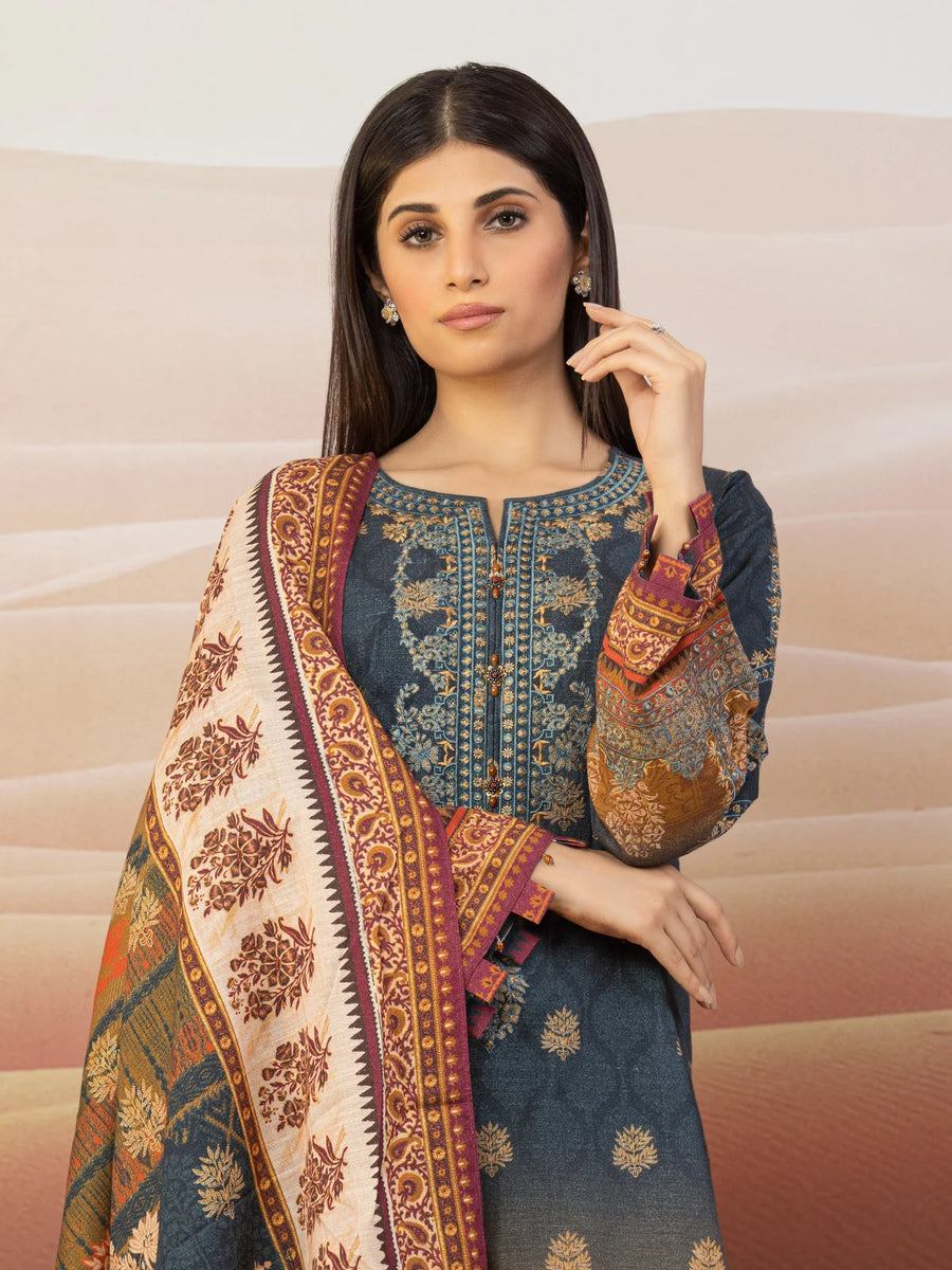 edenrobe Premium Embroidered Unstitched Khaddar 3Pc EWU22V11-25023