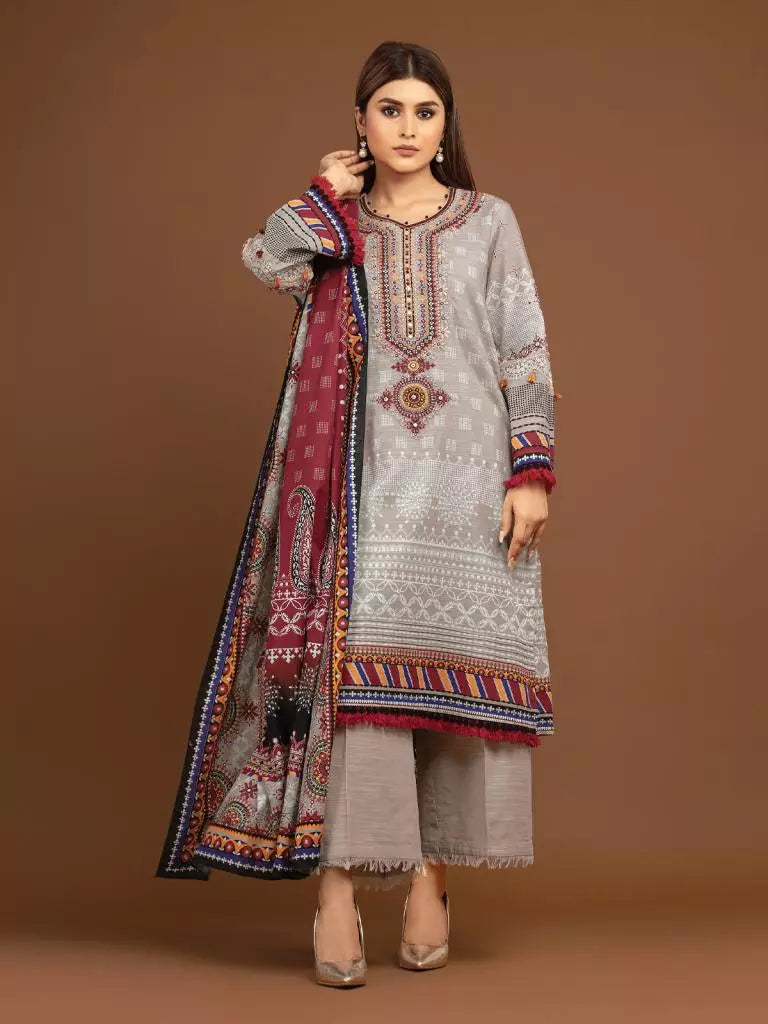 edenrobe Premium Embroidered Unstitched Khaddar 3Pc EWU22V11-25026