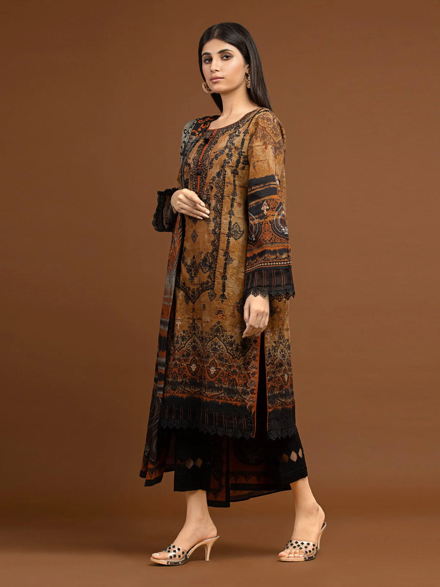 edenrobe Premium Embroidered Unstitched Khaddar 3Pc EWU22V11-25027