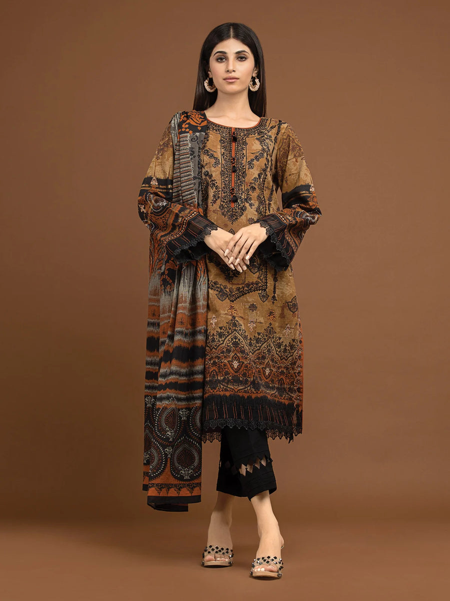 edenrobe Premium Embroidered Unstitched Khaddar 3Pc EWU22V11-25027