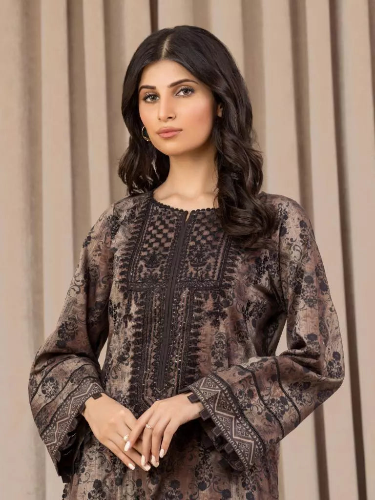 edenrobe Premium Embroidered Unstitched Khaddar 2Pc EWU22V11-25033