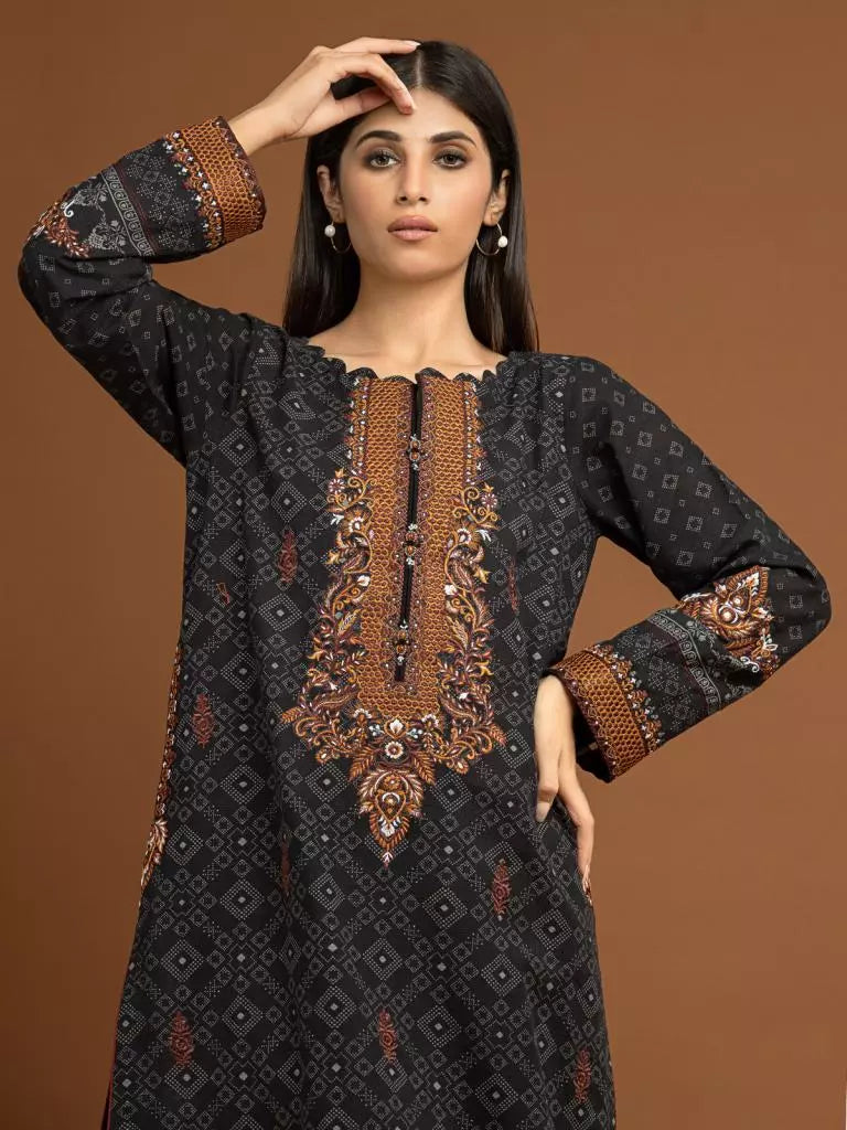 edenrobe Premium Embroidered Unstitched Khaddar 2Pc EWU22V11-25036