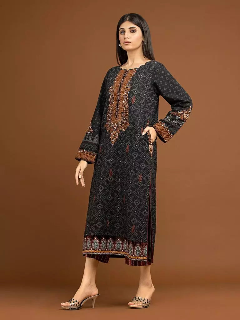 edenrobe Premium Embroidered Unstitched Khaddar 2Pc EWU22V11-25036