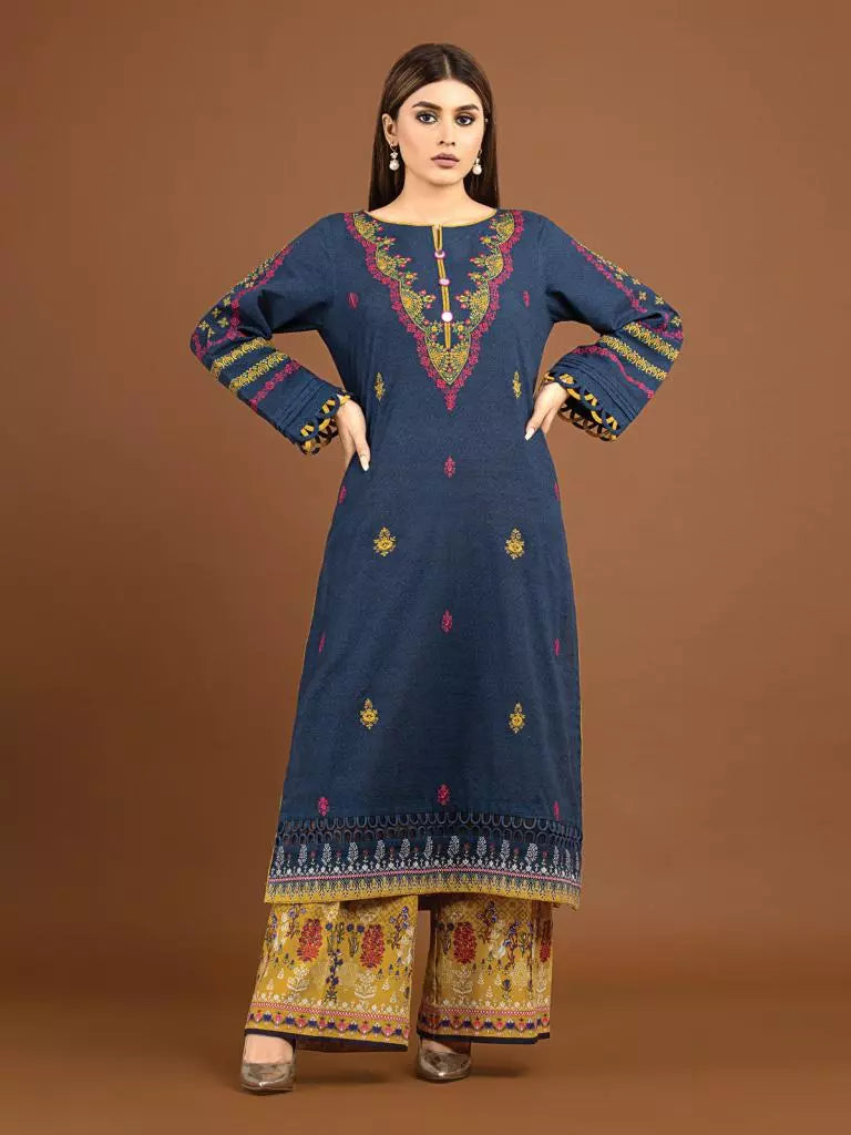 edenrobe Premium Embroidered Unstitched Khaddar 2Pc EWU22V11-25037