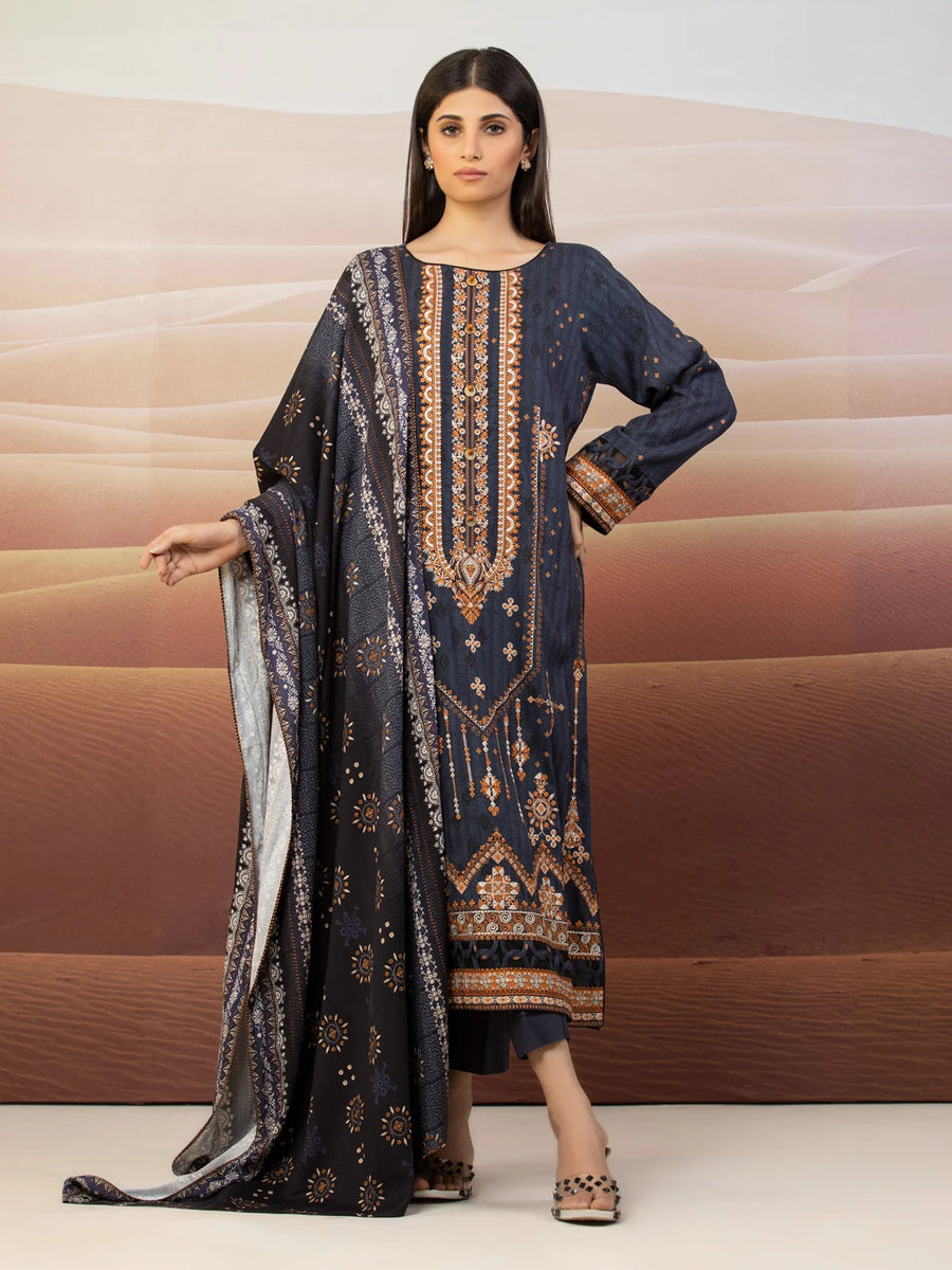 edenrobe Premium Embroidered Unstitched Khaddar 3Pc EWU22V11-25110