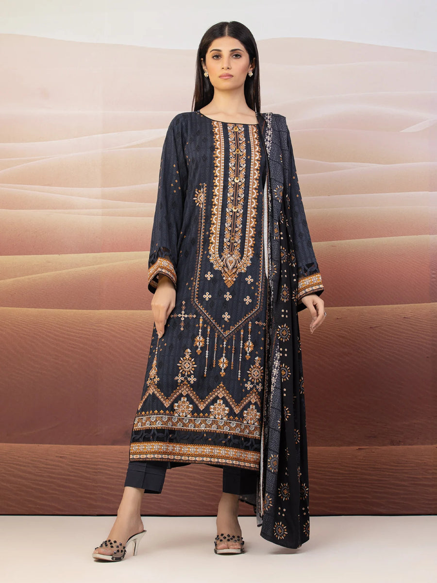 edenrobe Premium Embroidered Unstitched Khaddar 3Pc EWU22V11-25110
