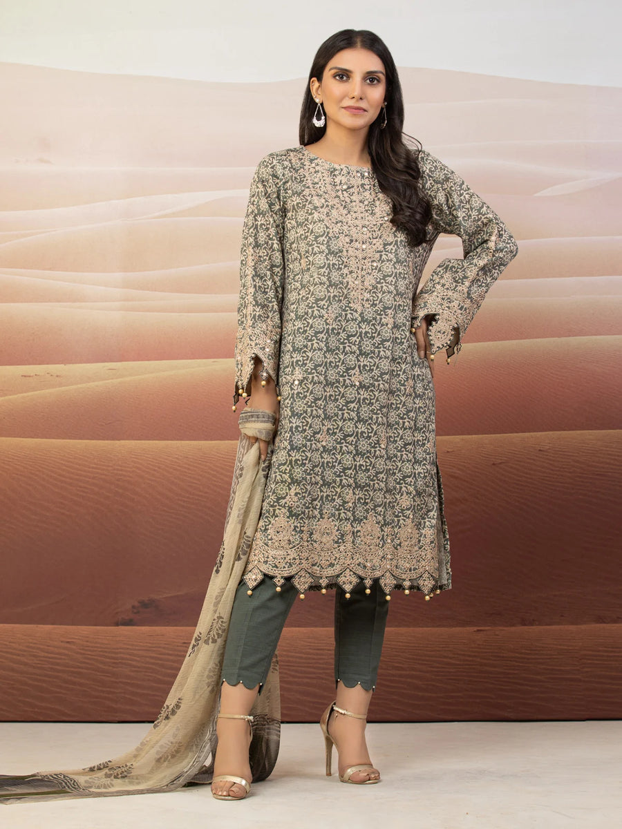 edenrobe Premium Embroidered Unstitched Khaddar 3Pc EWU22V12-25009