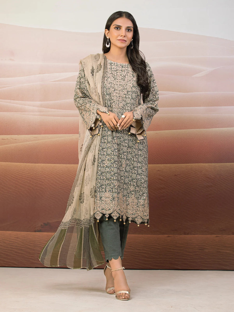 edenrobe Premium Embroidered Unstitched Khaddar 3Pc EWU22V12-25009