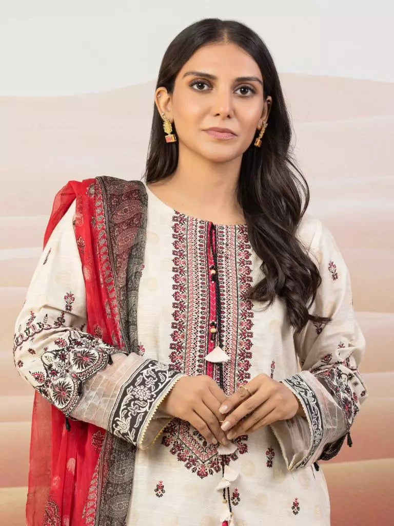 edenrobe Premium Embroidered Unstitched Khaddar 3Pc EWU22V12-25013