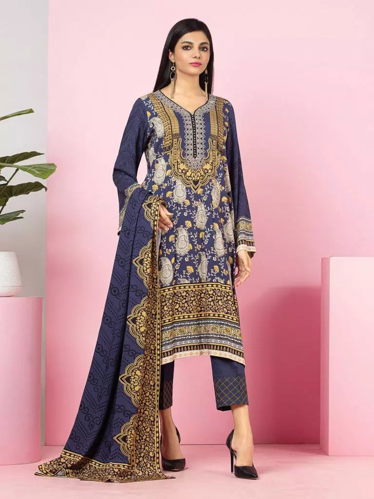 edenrobe Allure Viscose Unstitched Printed 3Pc Suit EWU22V13-24002