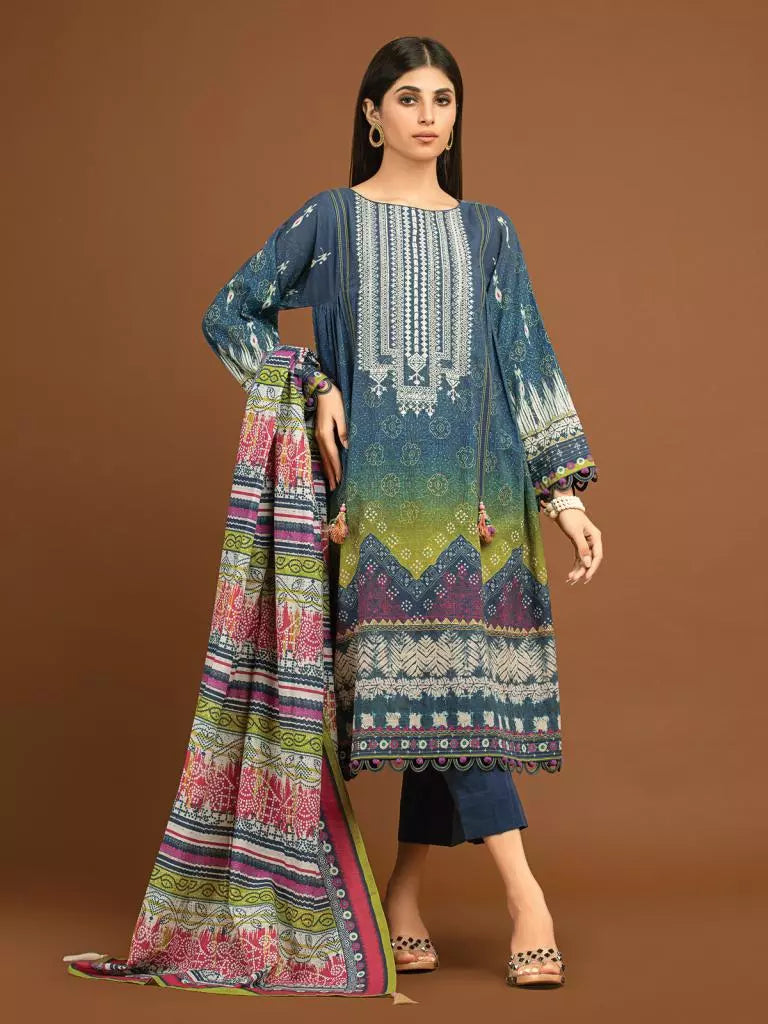 edenrobe Premium Embroidered Unstitched Viscose 3Pc EWU22V13-24033