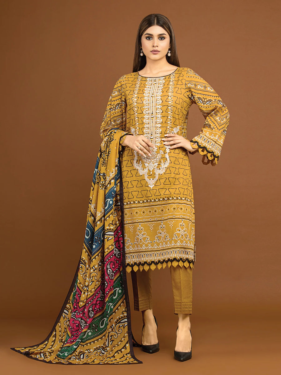 edenrobe Premium Embroidered Unstitched Viscose 3Pc EWU22V13-24034
