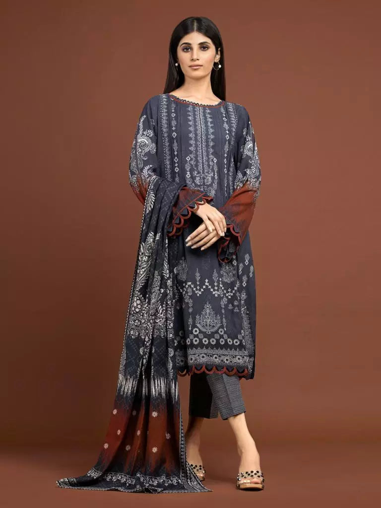 edenrobe Allure Embroidered Viscose Unstitched 3Pc Suit EWU22V13-24040