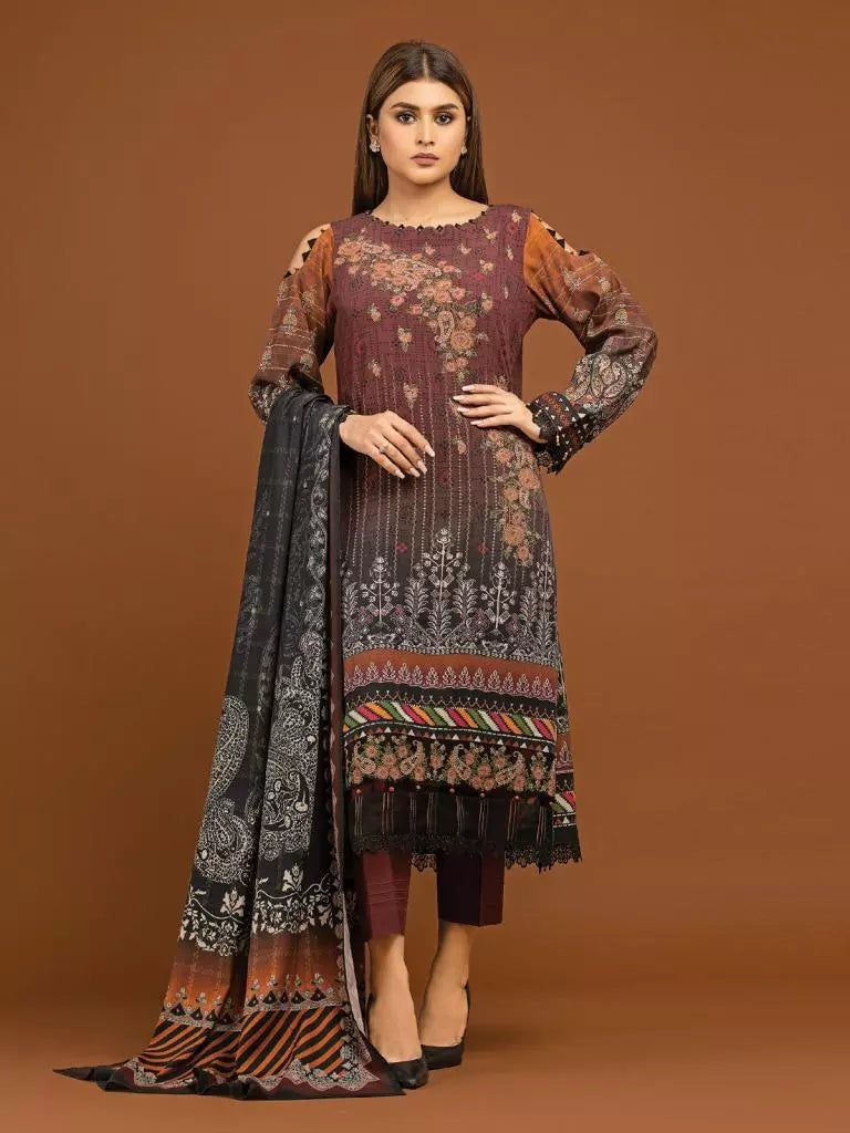 edenrobe Premium Embroidered Unstitched Viscose 3Pc EWU22V13-24041
