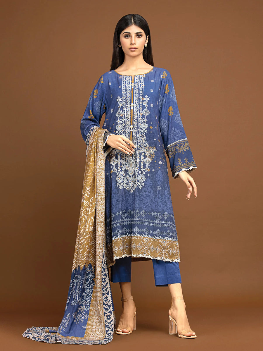 edenrobe Premium Embroidered Unstitched Viscose 3Pc EWU22V13-24042