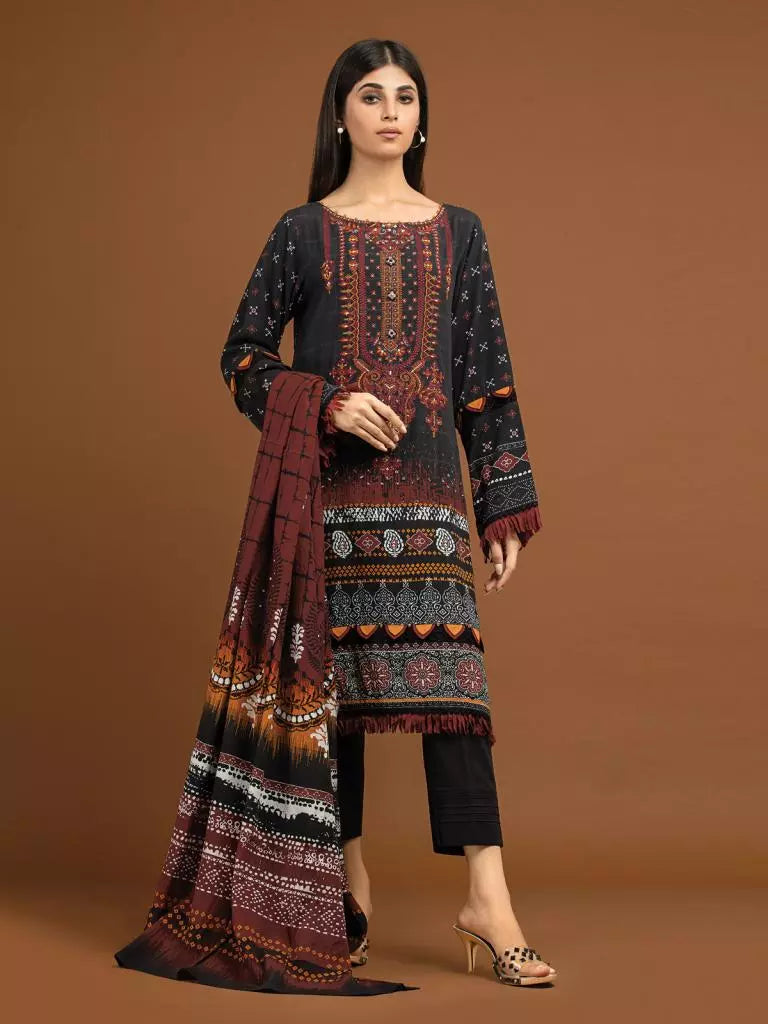 edenrobe Premium Embroidered Unstitched Viscose 3Pc EWU22V13-24048