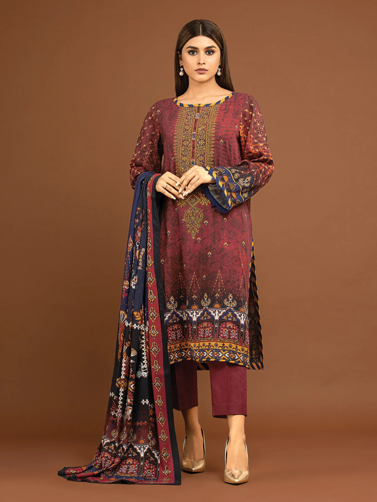 edenrobe Premium Embroidered Unstitched Viscose 3Pc EWU22V13 24050