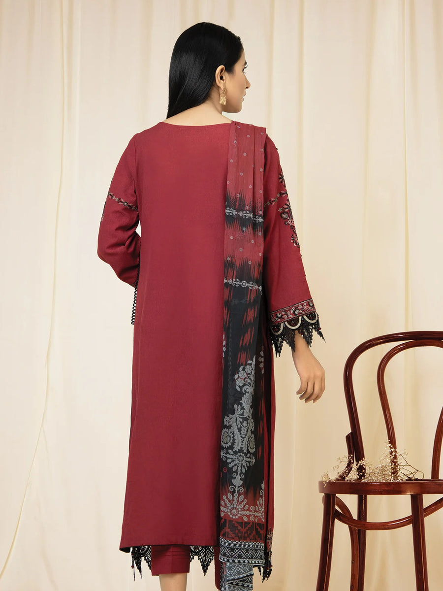 edenrobe Khayal Jacquard EWU22V3-23728 - Maroon - 3 Piece