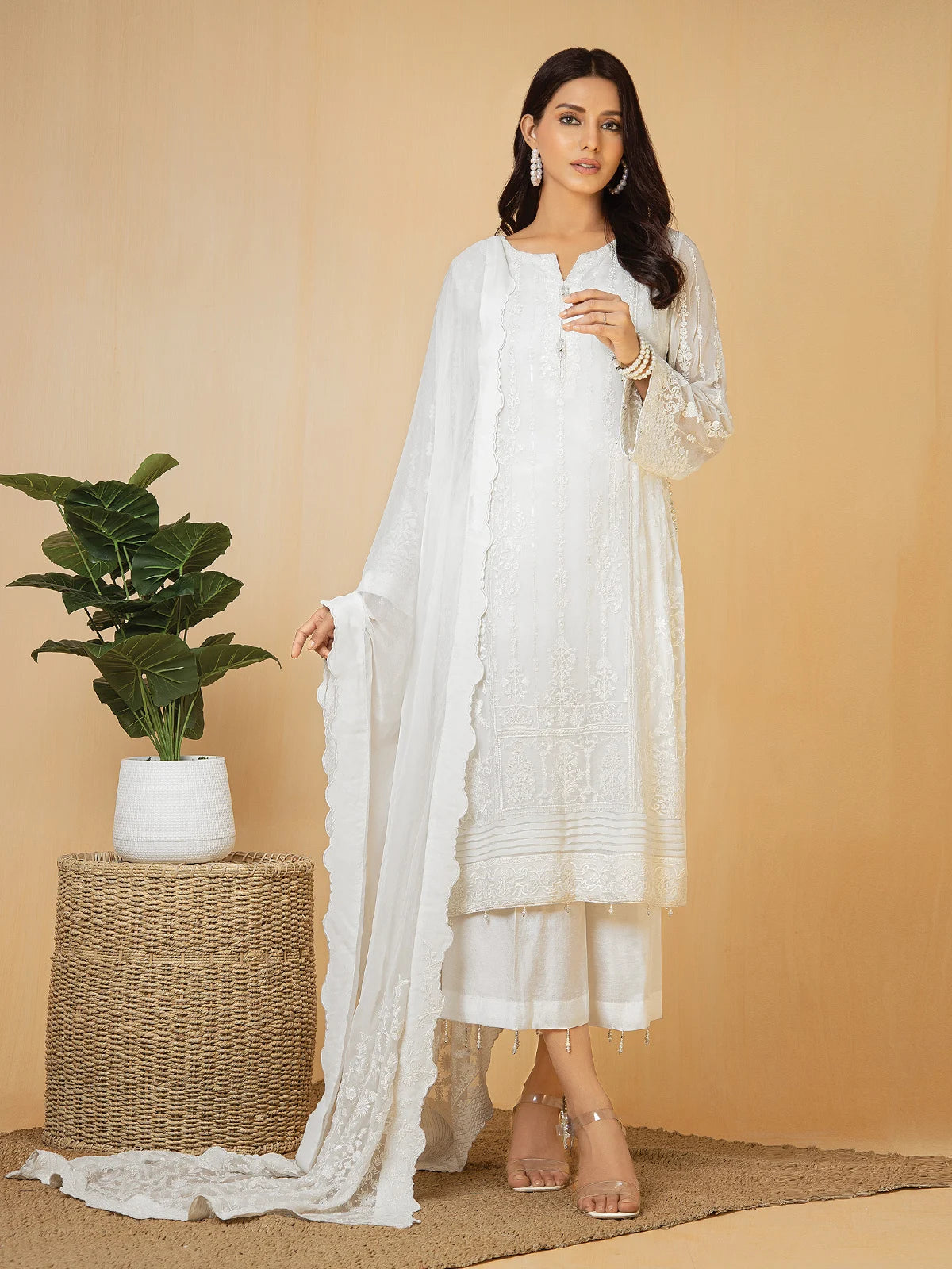 edenrobe Festive Unstitched Chiffon EWU22V5-23591 - White - 3 Piece edenrobe Festive Unstitched Chiffon EWU22V5-23591 - White - 3 Piece