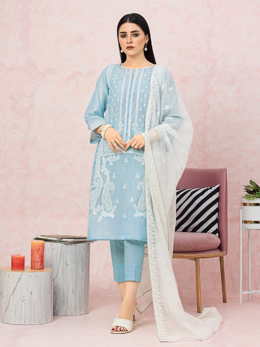 edenrobe Premium Embroidered Chanderi Unstitched 3Pc EWU22V6-25101