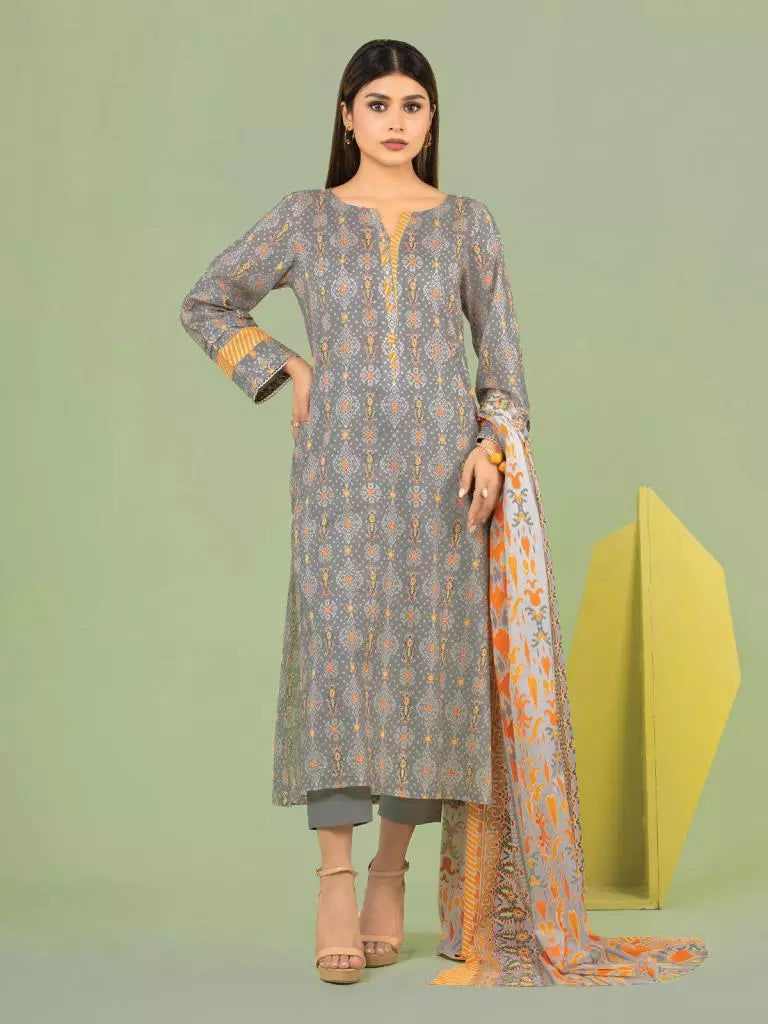 edenrobe Allure Lawn Unstitched Printed 3Pc Suit EWU23A1-26067