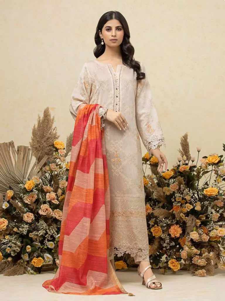 edenrobe Premium Festive Unstitched Net 3Pc Suit EWU23V15-26643