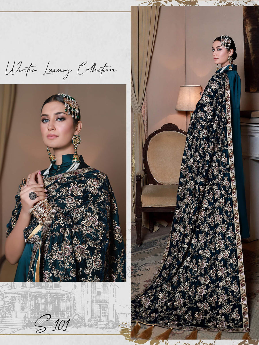 Emaan Adeel Luxury Embroidered Velvet Shawl Edition S-101 - FaisalFabrics.pk