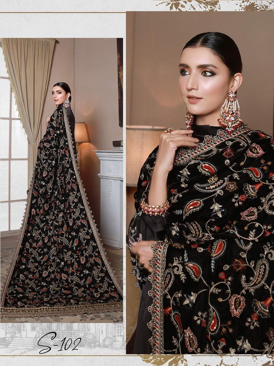 Emaan Adeel Luxury Embroidered Velvet Shawl Edition S-102 - FaisalFabrics.pk