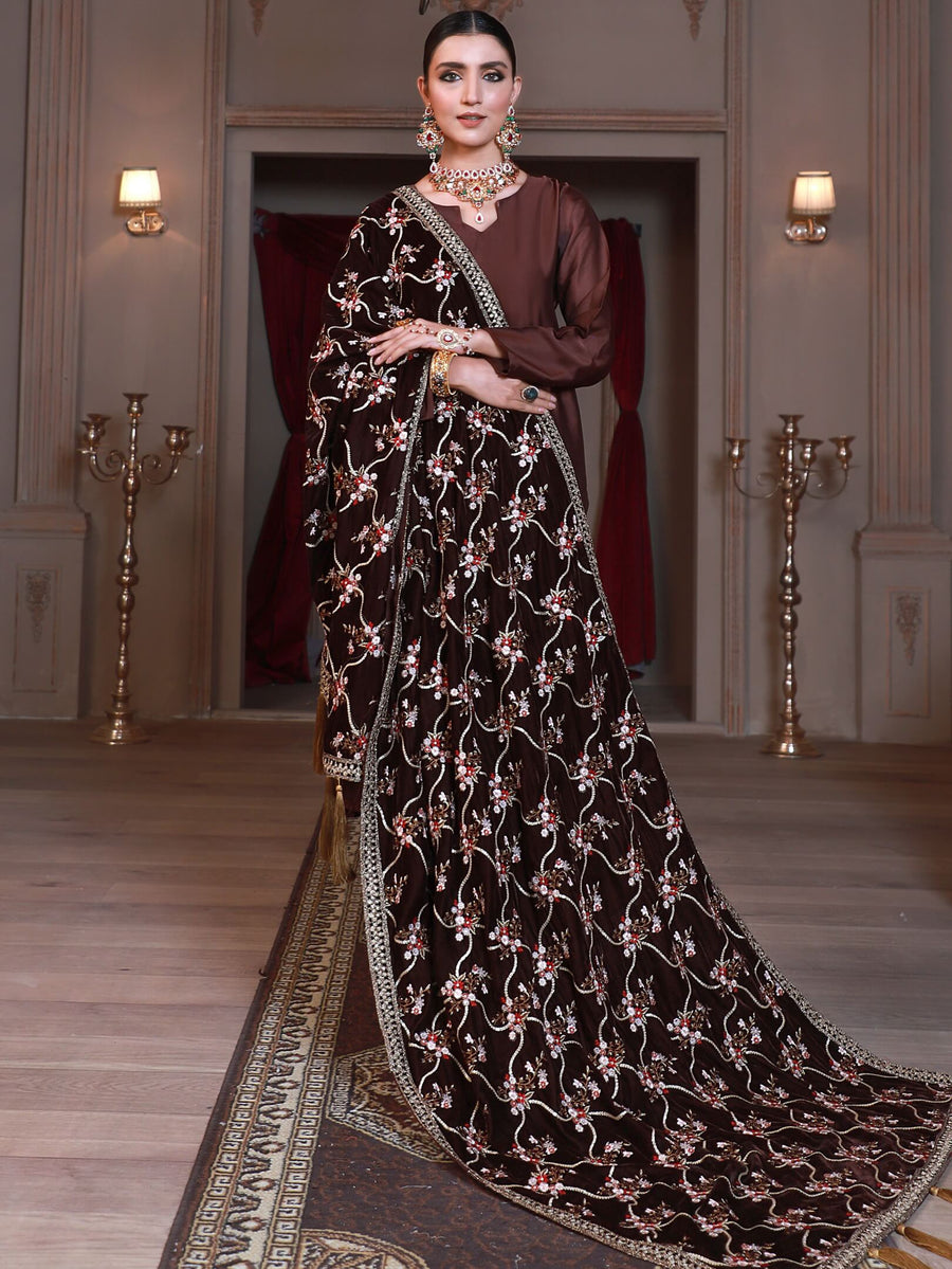 Emaan Adeel Luxury Embroidered Velvet Shawl Edition S-105 - FaisalFabrics.pk