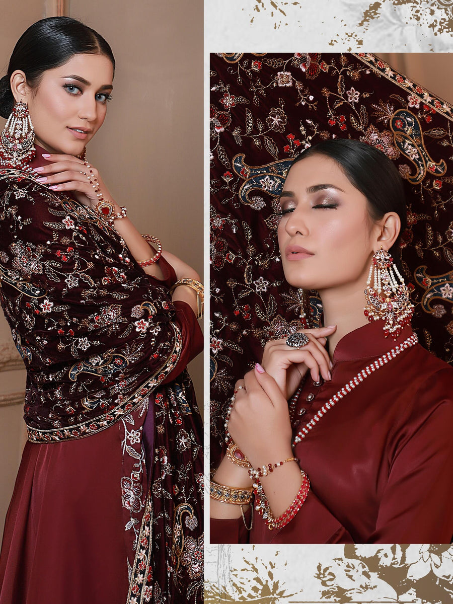 Emaan Adeel Luxury Embroidered Velvet Shawl Edition S-106 - FaisalFabrics.pk