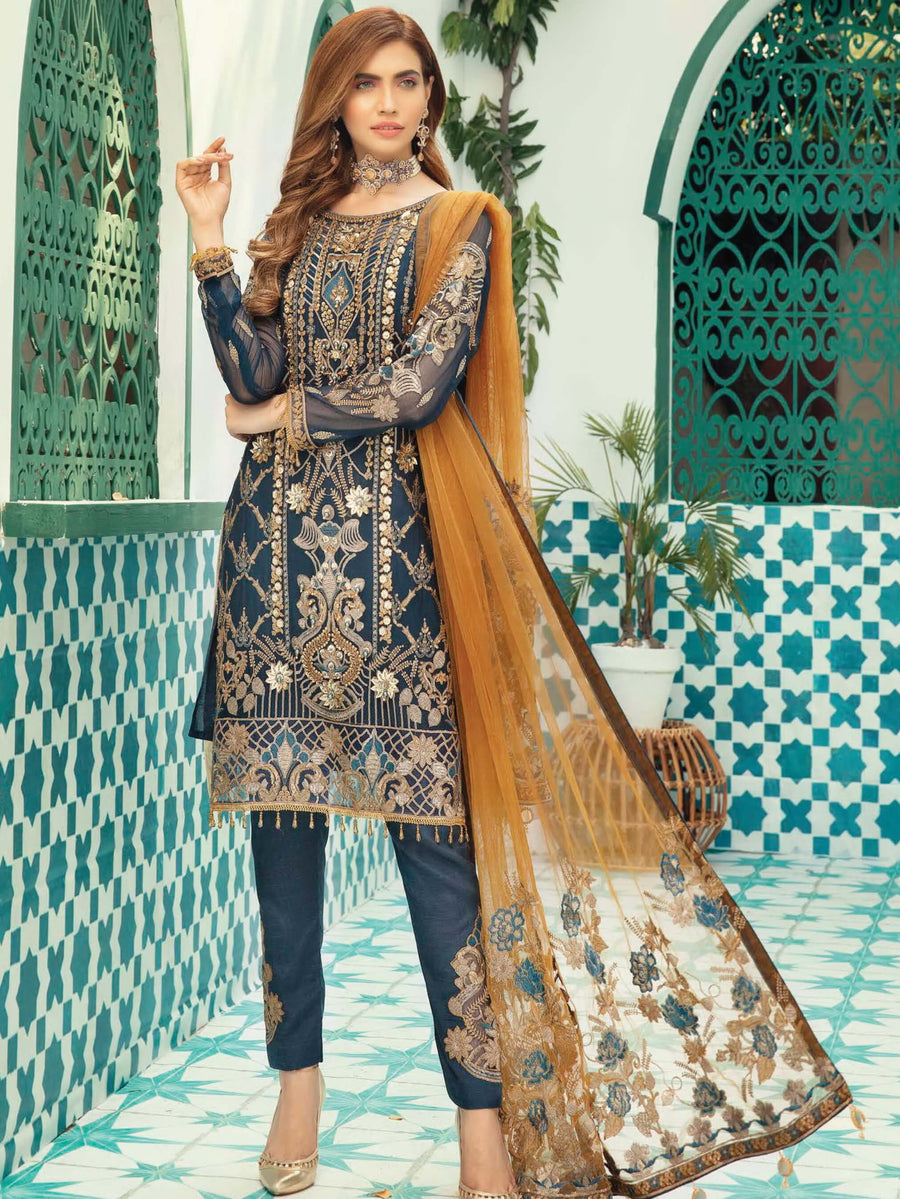 Emaan Adeel Luxury Chiffon Vol-13 Embroidered 3Pc Suit EA-1303 - FaisalFabrics.pk