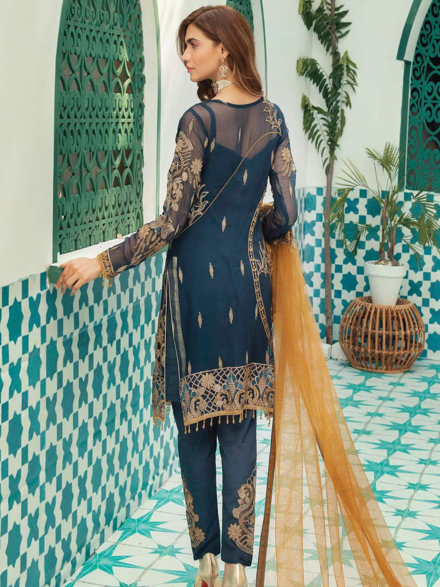 Emaan Adeel Luxury Chiffon Vol-13 Embroidered 3Pc Suit EA-1303 - FaisalFabrics.pk