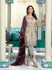Emaan Adeel Luxury Embroidered Chiffon Unstitched 3 Piece Suit EA-1001 - FaisalFabrics.pk