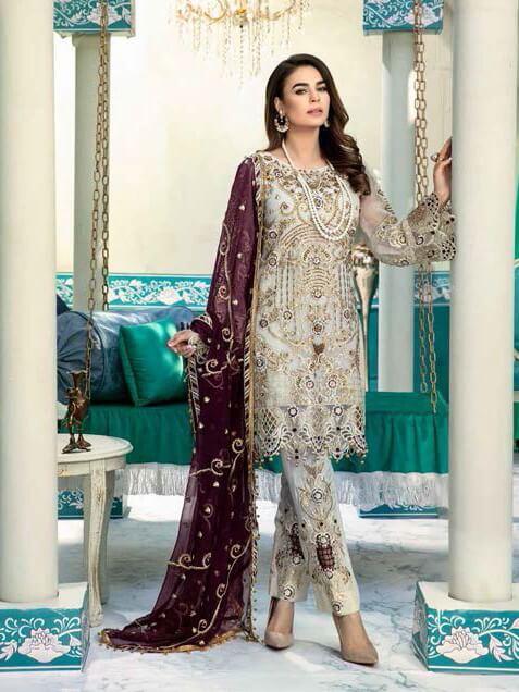 Emaan Adeel Luxury Embroidered Chiffon Unstitched 3 Piece Suit EA-1001 - FaisalFabrics.pk