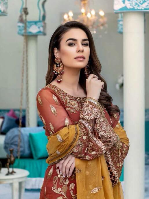 Emaan Adeel Luxury Embroidered Chiffon Unstitched 3 Piece Suit EA-1002 - FaisalFabrics.pk