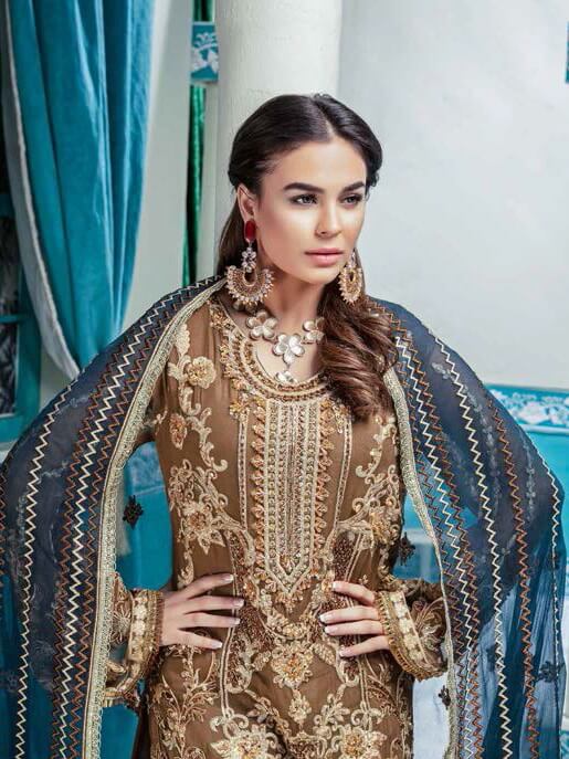 Emaan Adeel Luxury Embroidered Chiffon Unstitched 3 Piece Suit EA-1006 - FaisalFabrics.pk