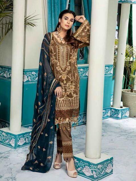 Emaan Adeel Luxury Embroidered Chiffon Unstitched 3 Piece Suit EA-1006 - FaisalFabrics.pk