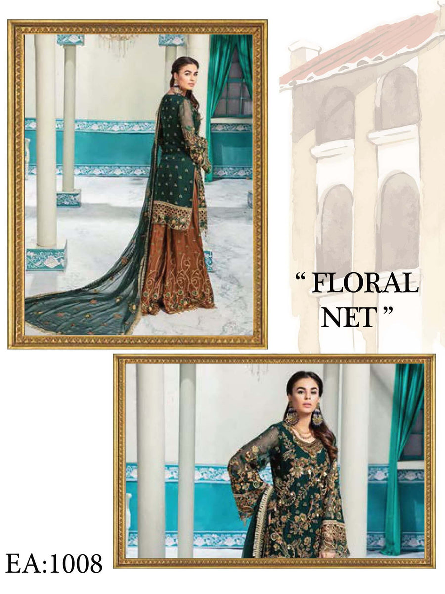 Emaan Adeel Luxury Embroidered Chiffon Unstitched 3 Piece Suit EA-1008 - FaisalFabrics.pk