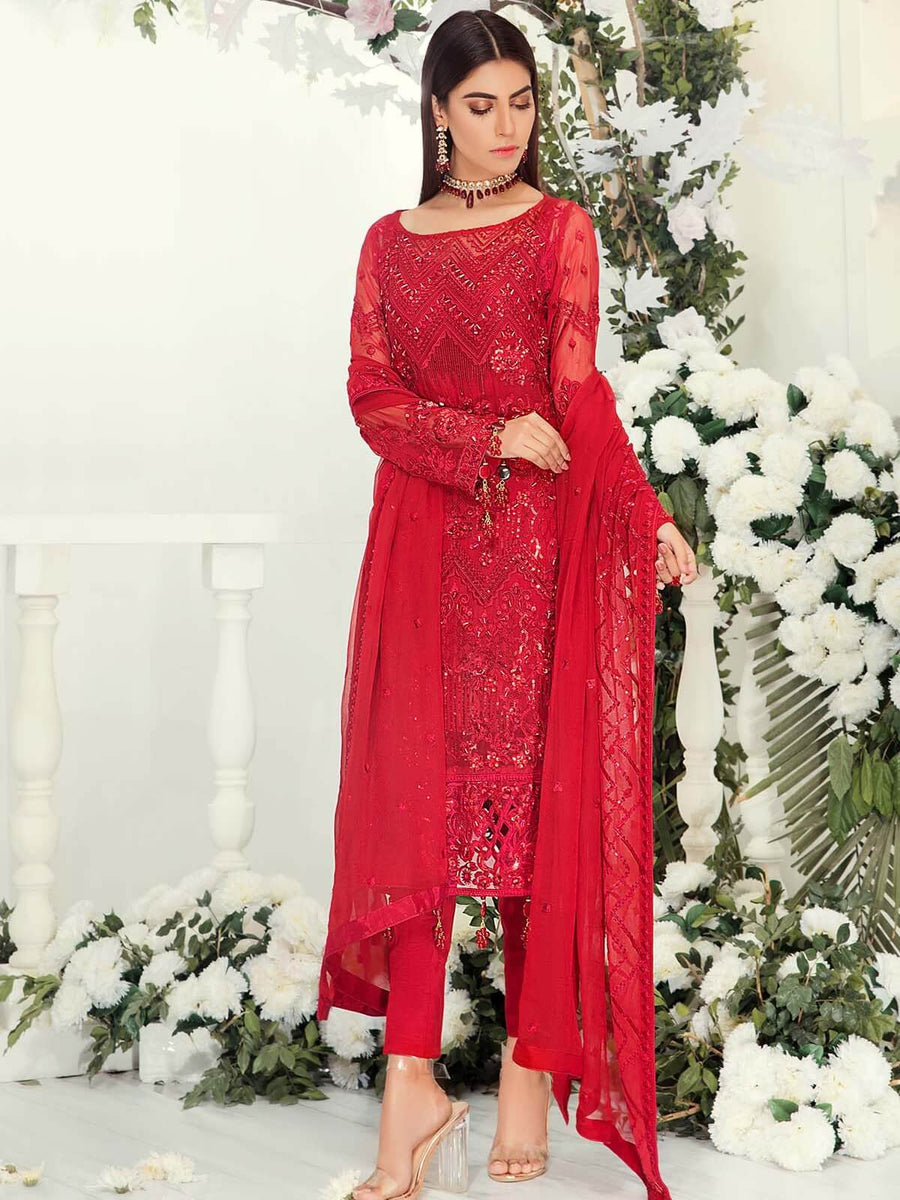 Emaan Adeel Chiffon Collection Vol-9 Unstitched 3 Piece Suit EA-901 - FaisalFabrics.pk