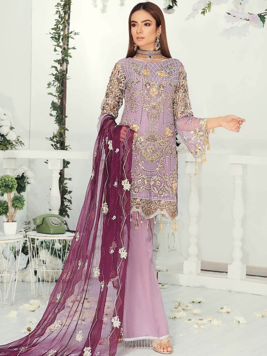Emaan Adeel Chiffon Collection Vol-9 Unstitched 3 Piece Suit EA-904 - FaisalFabrics.pk
